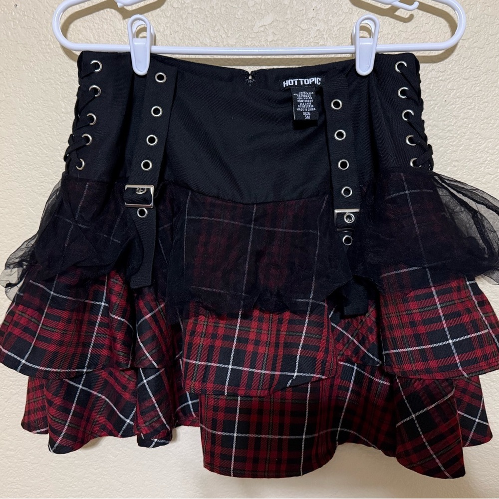 Hot Topic Black and Red Tartan Mini Skirt